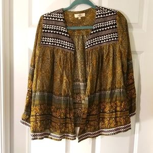 Entro brand green patterned cover up blouse with stitched neck